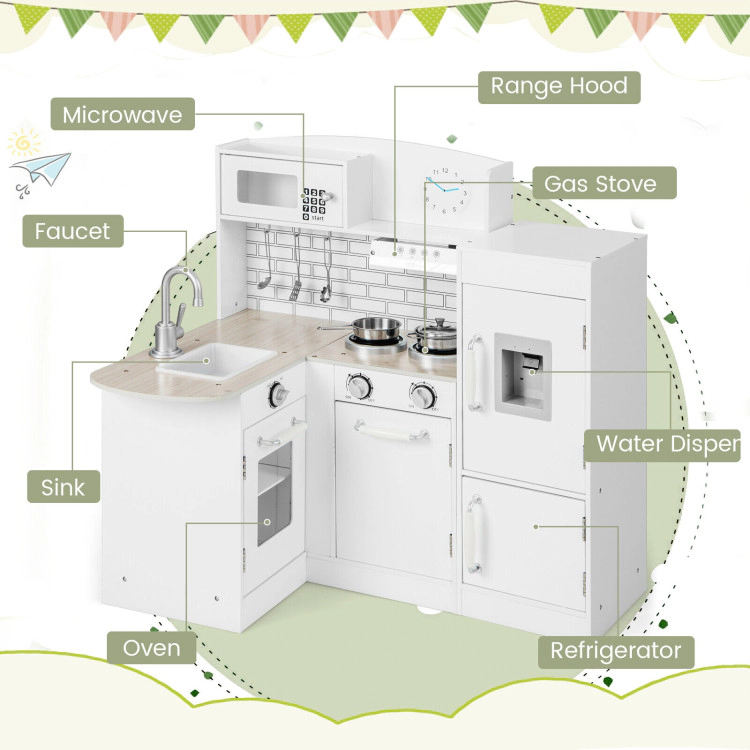 Hivvago Kids Kitchen Playset Conor Kitchen Toy with Realistic Microwave and Oven Stove