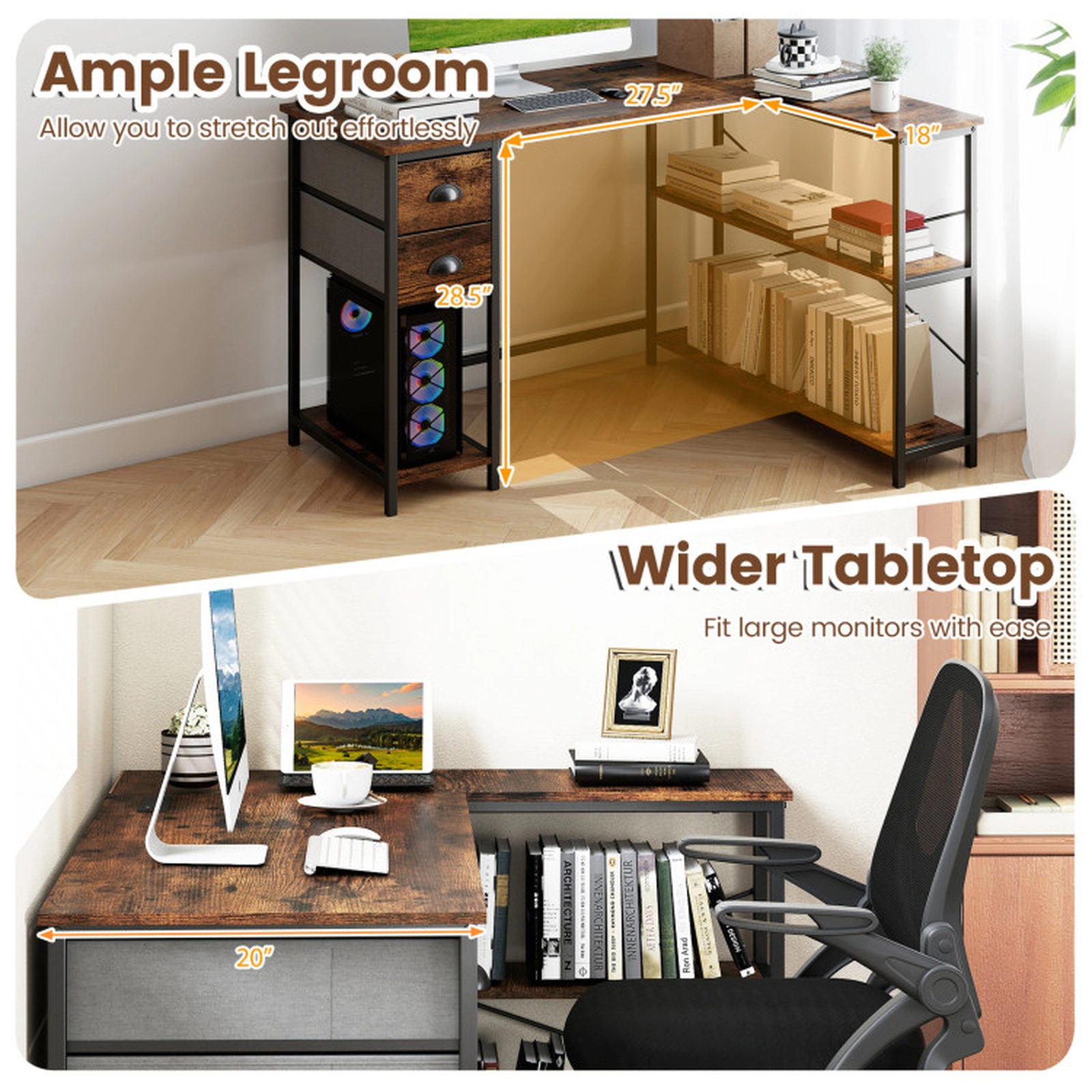 SUGIFT L Shaped Computer Desk with Charging Station Corner Workstation 110-lb Tabletop Capacity