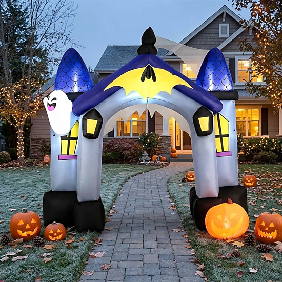 SUGIFT 9-ft Halloween Inflatable Castle Archway with Ghost Pumpkin and ...
