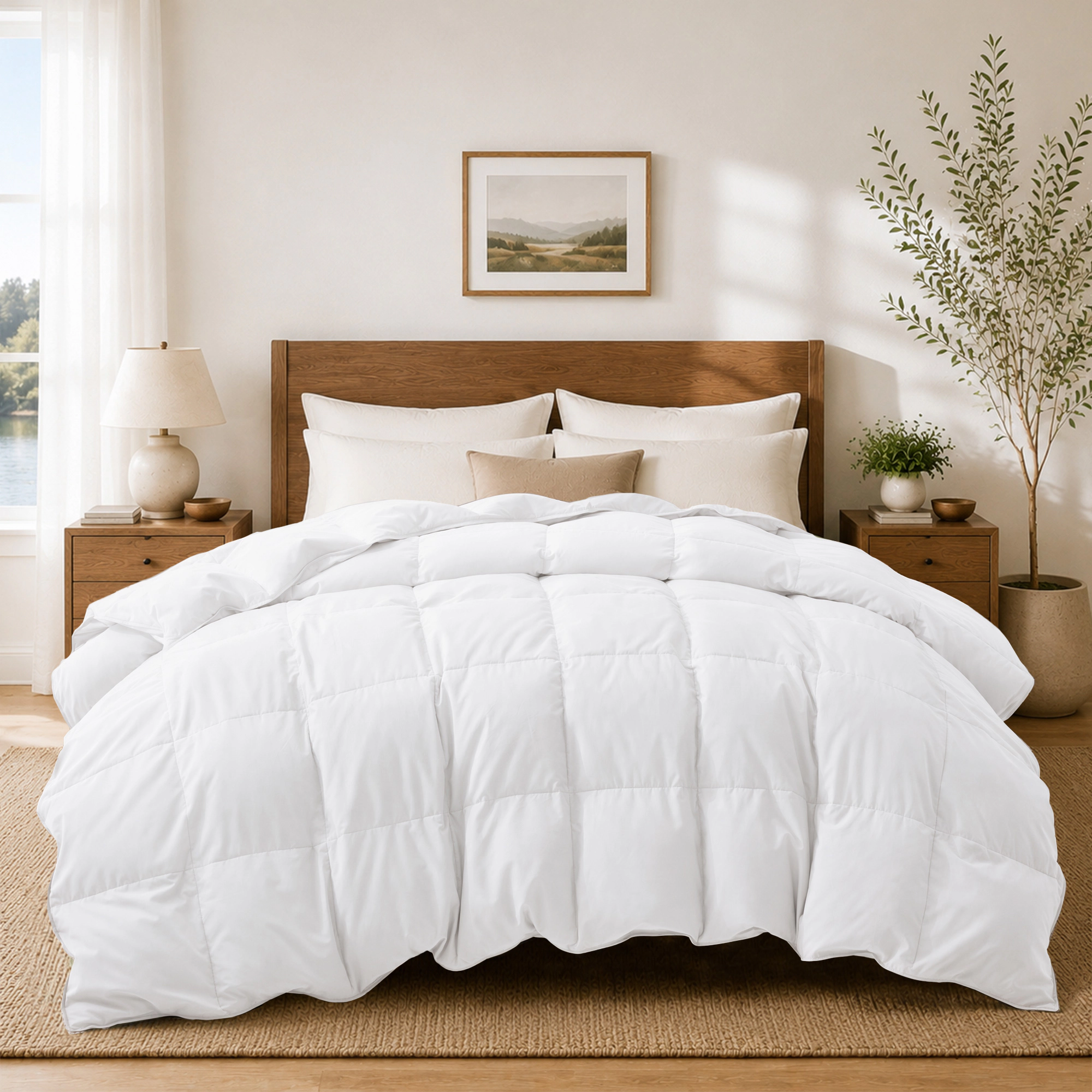 Unikome Premium Goose Feather Down Fiber Comforter -Luxury Hotel Collection All Seasons Warmth