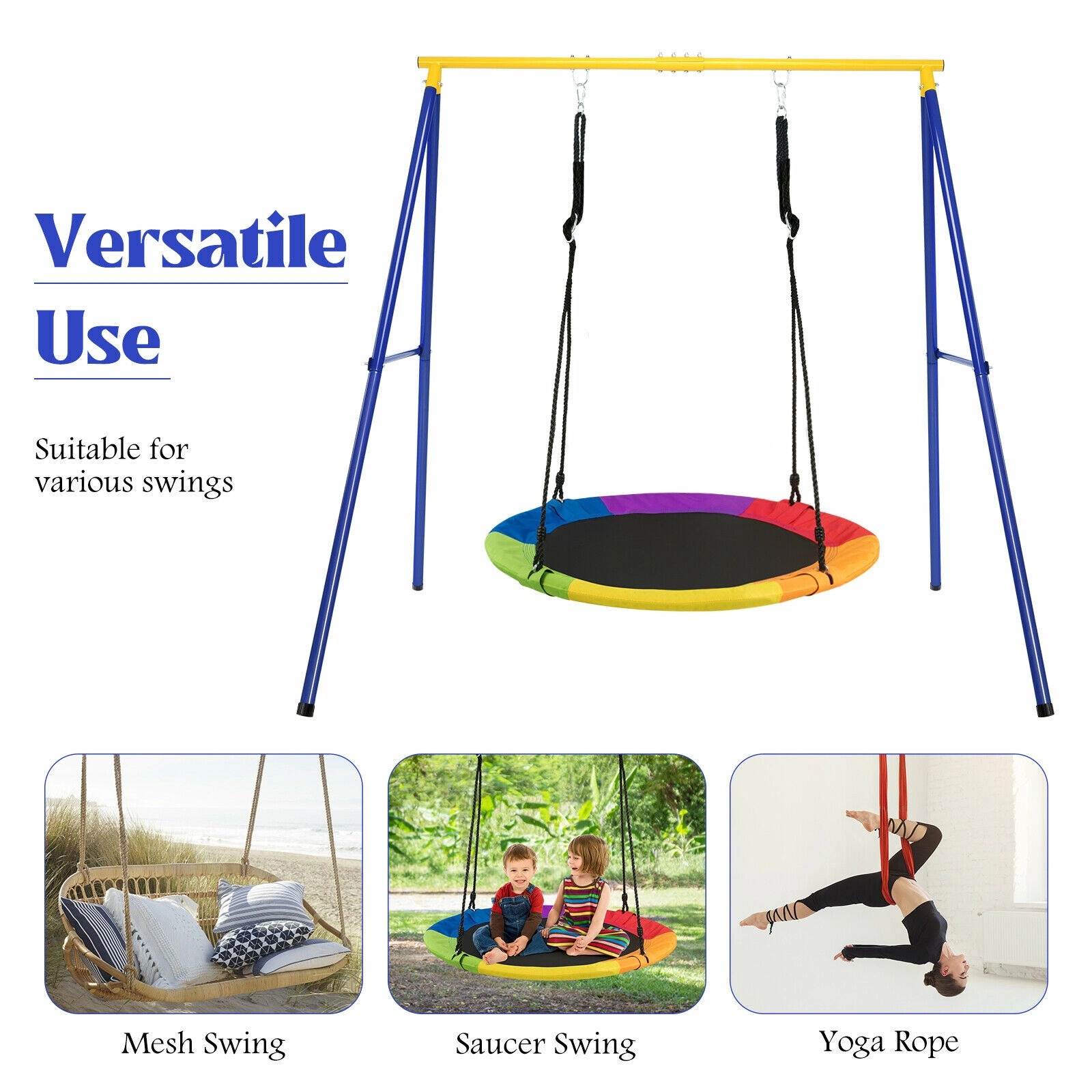 SUGIFT Kids Blue Outdoor A-Frame Metal Swing Stand with 4 Ground Stakes 77-in W 72-in D 73-in H 550-lb Frame Capacity