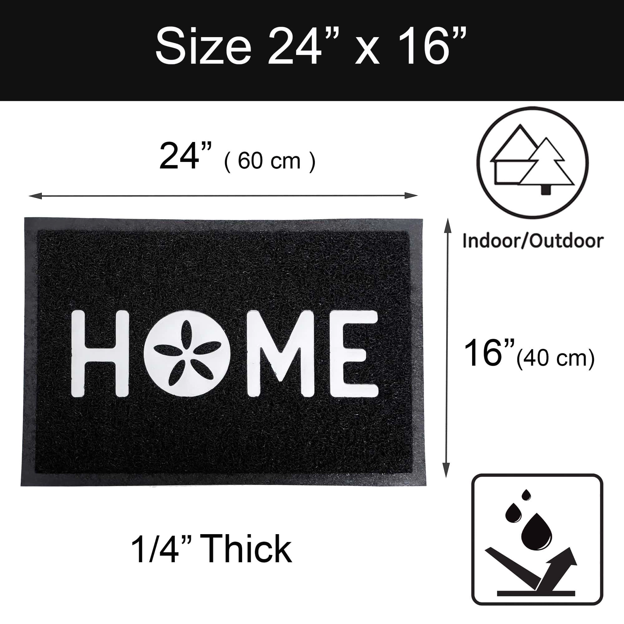Evideco French Home Goods Black Home PVC Doormat 24 x 16 Inches