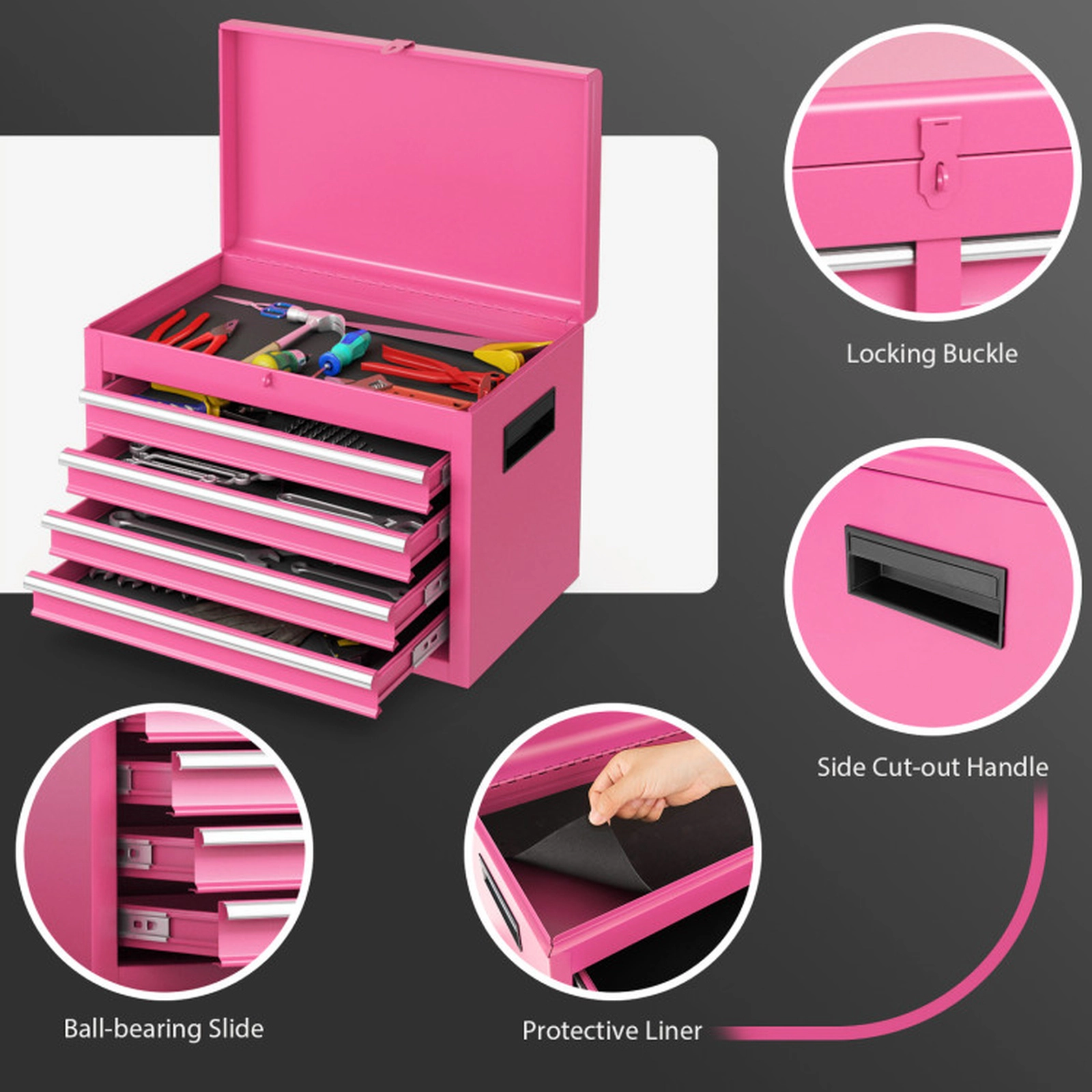 SUGIFT 2-in-1 5-Drawer Detachable Lockable Steel Rolling Tool Chest Cabinet 23-in x 11-in x 40.5-in 220.5-lb Pink