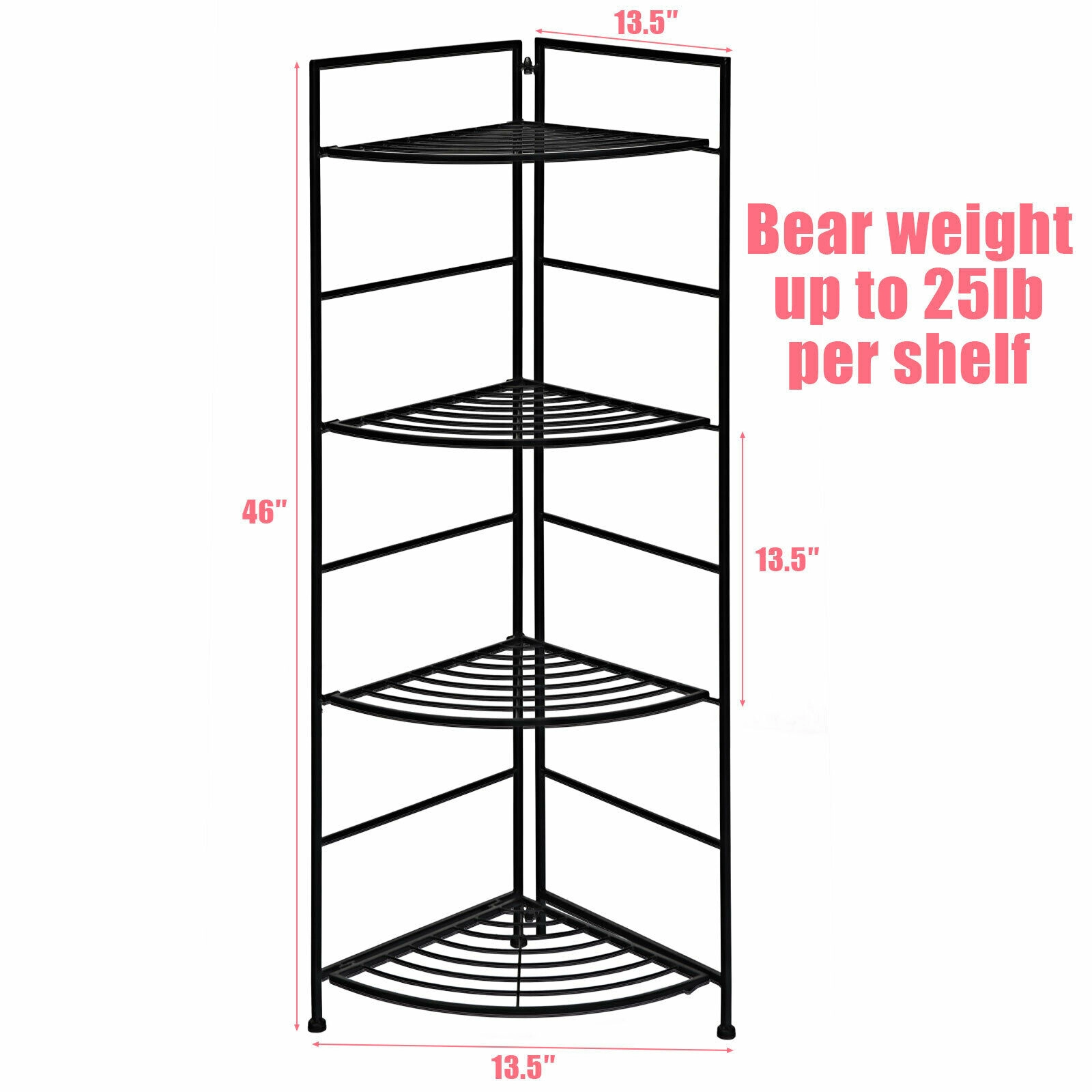 SUGIFT Black 4-Tier 46-in Tall Folding Metal Plant Stand Corner Flower Display Rack for Patio Balcony