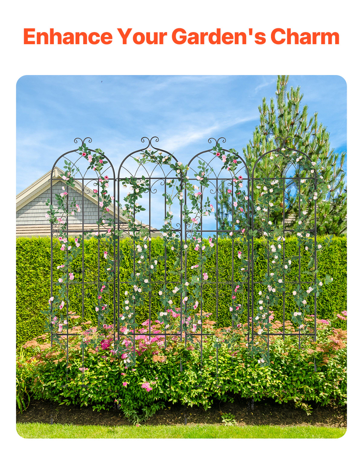HONGGE Garden Trellis for Climbing Plants Rustproof Metal Garden Flower Trellis Outdoor Climbing Rose Trellis Cucumbers