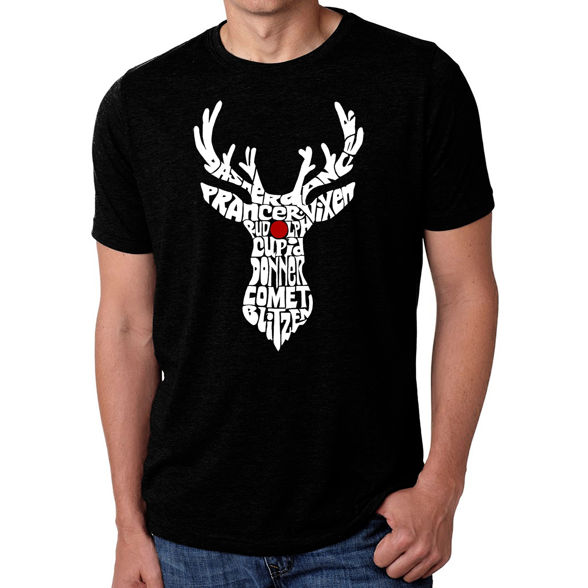 LA Pop Art Men's Cotton/Poly Word T-Shirt - Santa's Reindeer