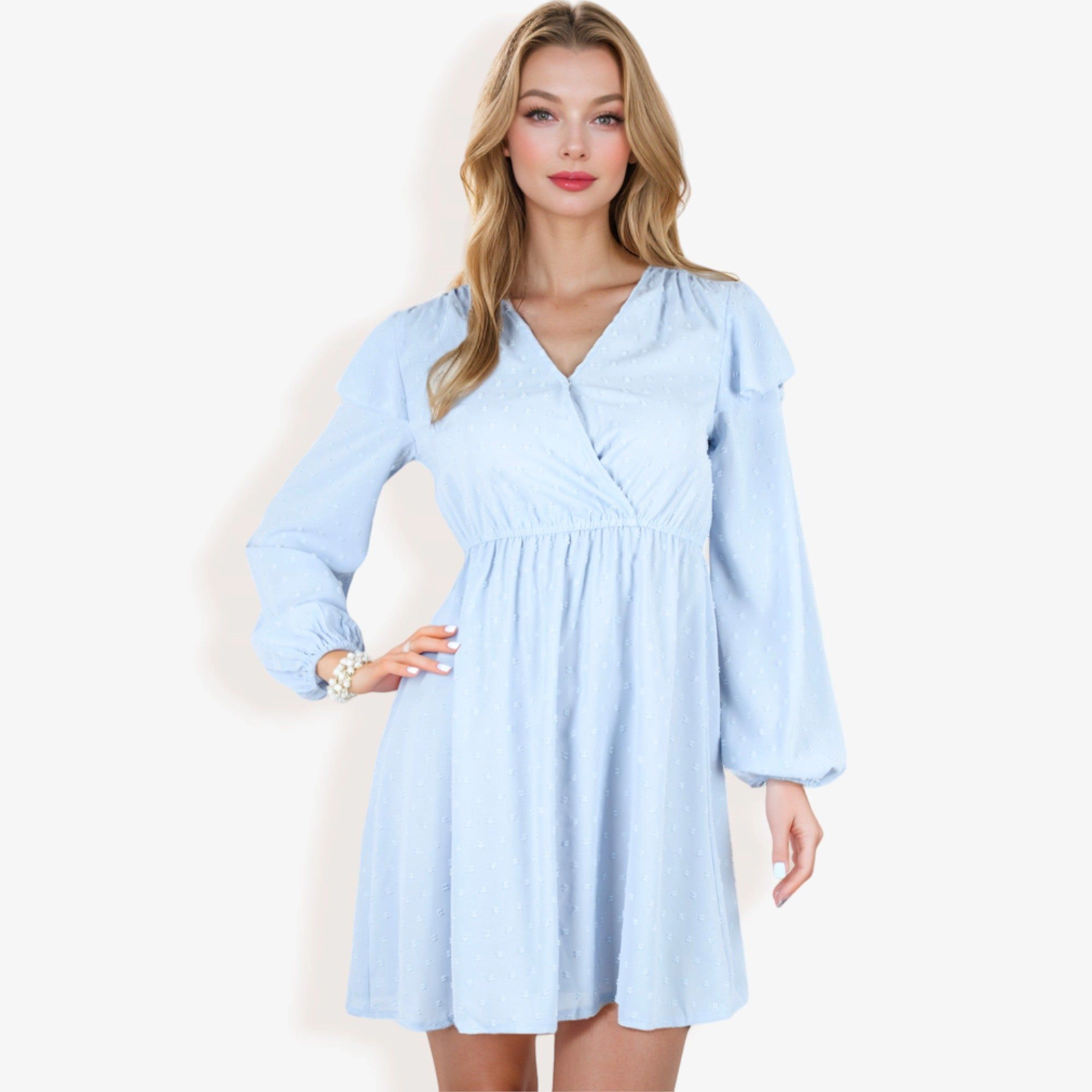 Anna-Kaci Women's V-Neck Polka Dot A-Line Dress with Ruffle Cutout Shoulders