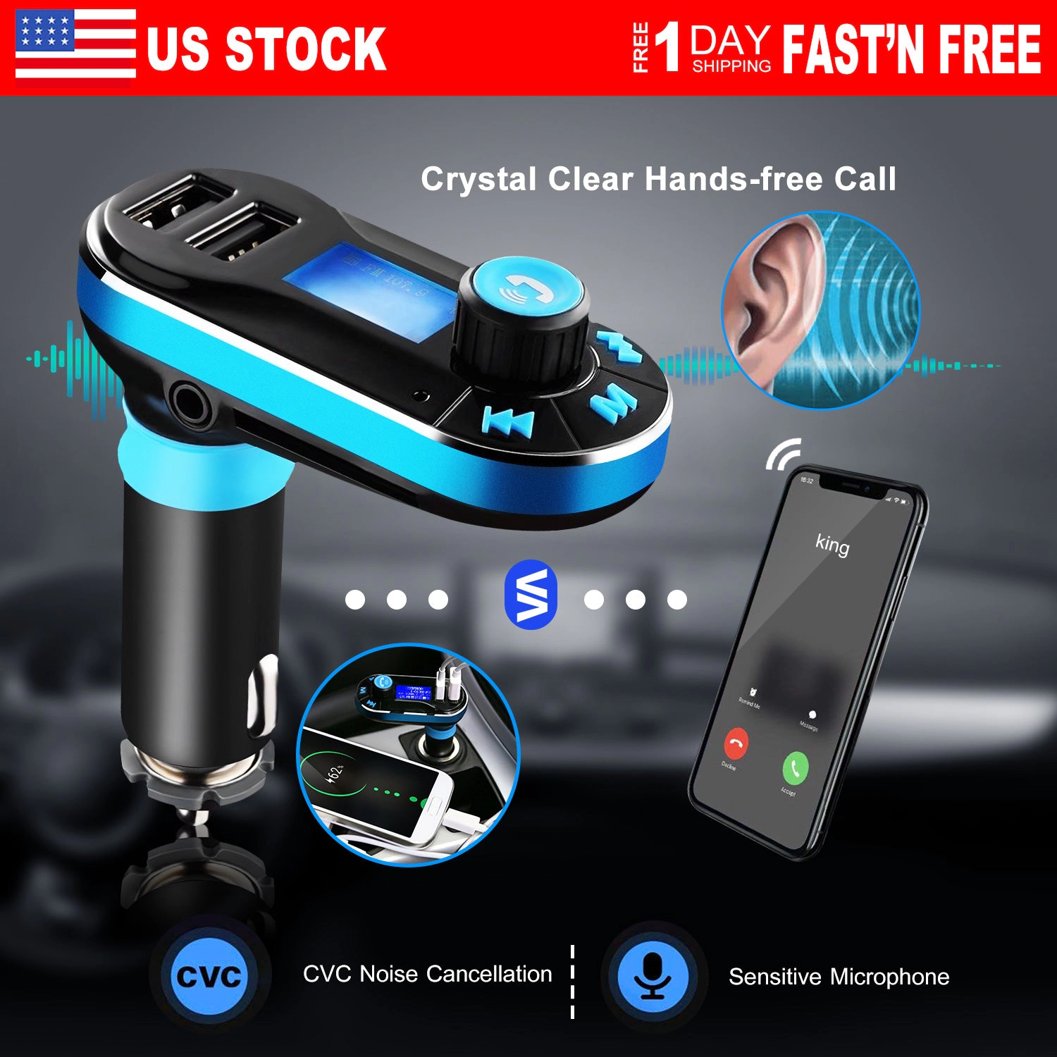 GBruno Wireless FM Transmitter With Dual USB Charger