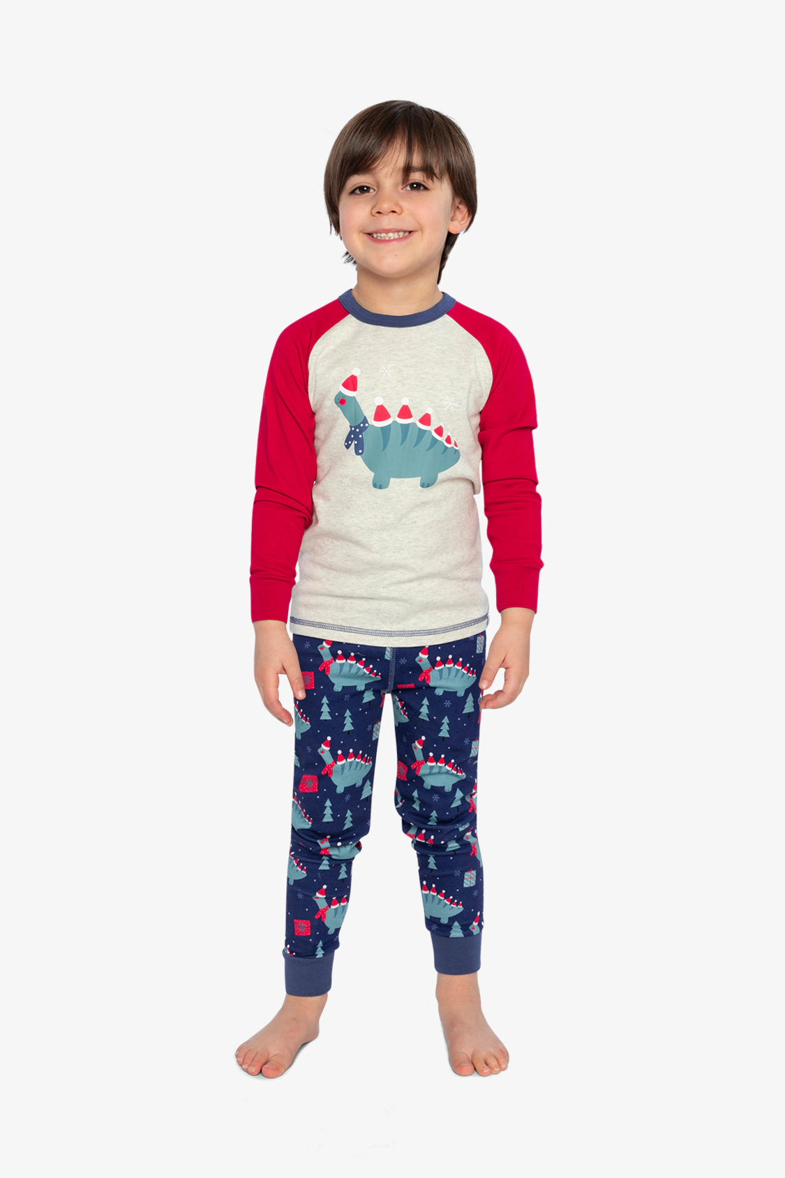 Deux par Boys Organic Cotton Dinosaur Print Two Piece Pajama Set with Raglan Sleeve Top and Pants