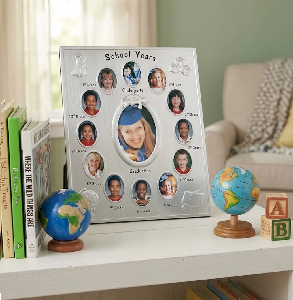 Jiallo School Years Brushed Metal K-12 and Graduation Keepsake Frame