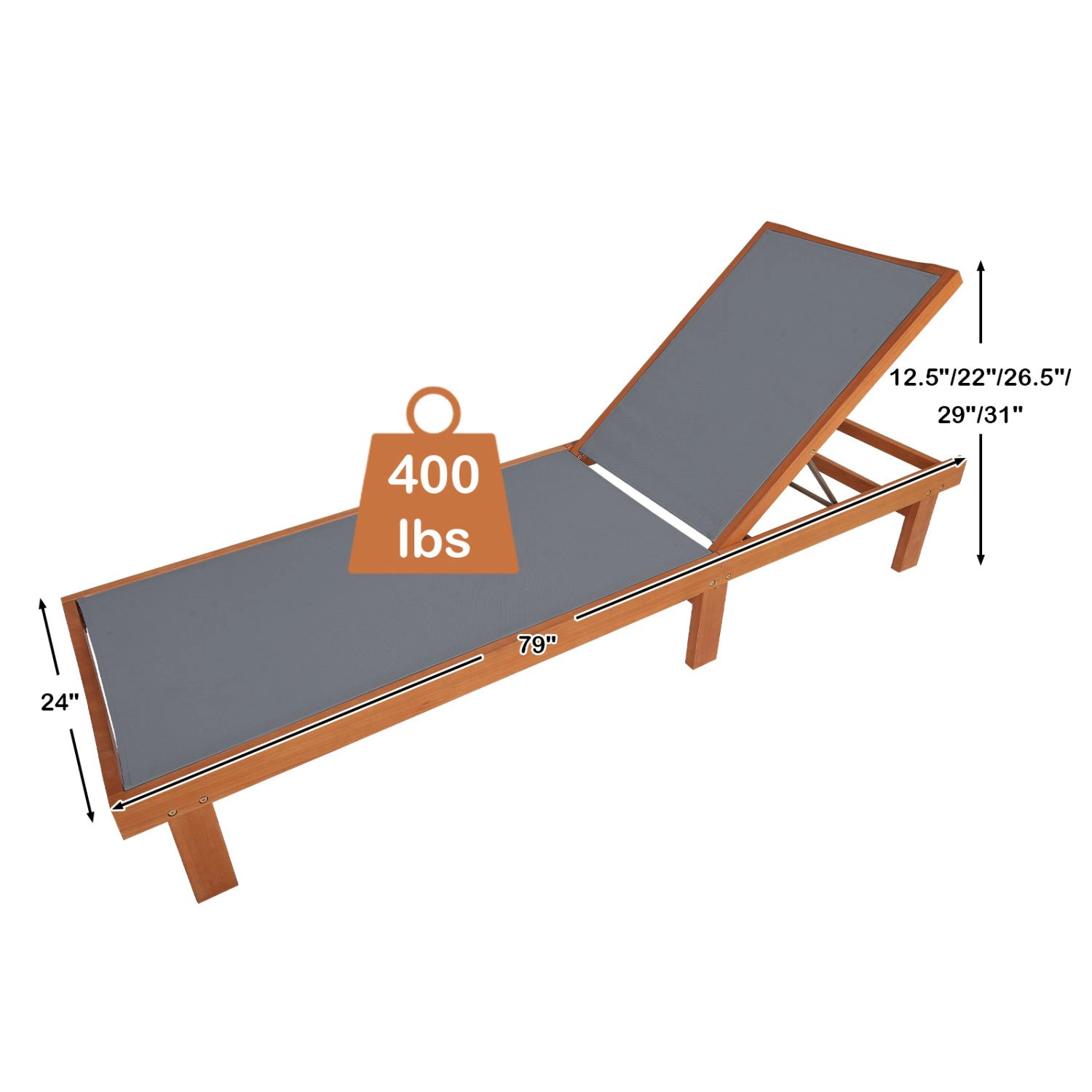 SlickBlue 5-Position Outdoor Reclining Patio Chaise Lounge