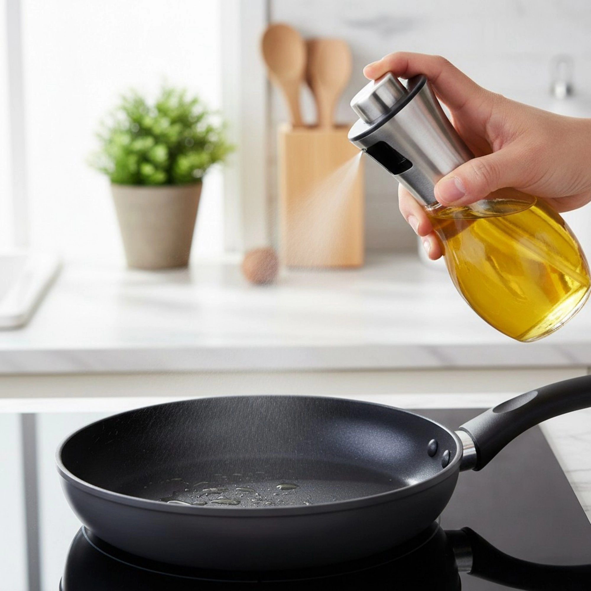 Alilang Women Oil Sprayer Bottle for Cooking with Fine Mist Spray Pump and Glass Container