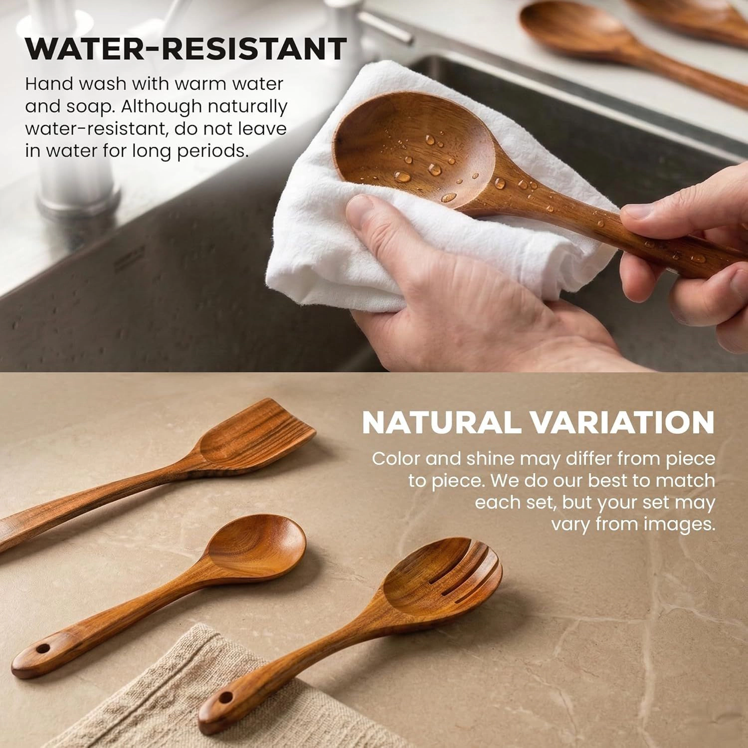 Zulay Kitchen 6-Piece Wooden Cooking Spoons Set with Comfort Grip