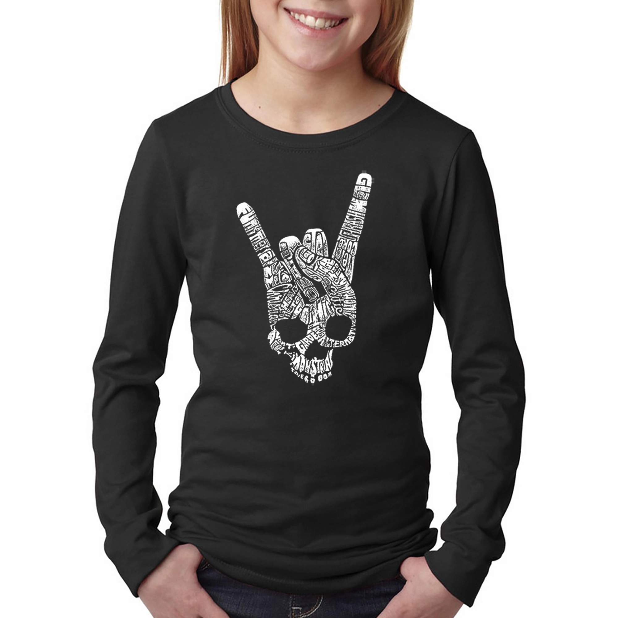 LA Pop Art Girls Long Sleeve Word T-Shirt - Heavy Metal Genres