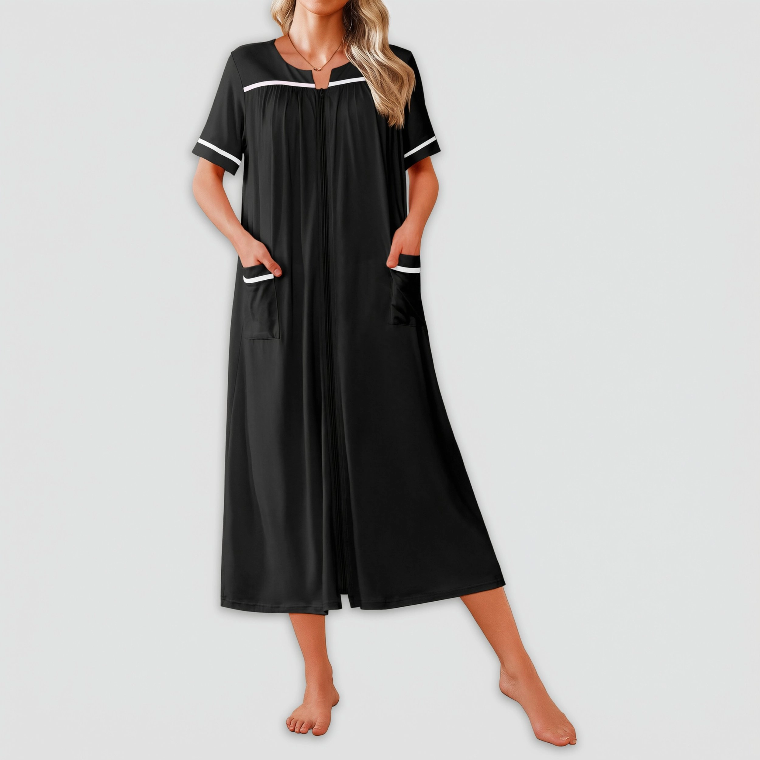 Ekouaer Zipper Robes for Women Bathrobe Soft Lightweight Housecoat Full Length Nightgown