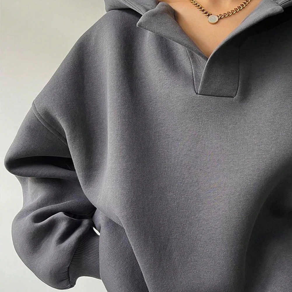 YesFashion Womens Oversized Hoodies Casual V Neck Long Sleeve Pullover Sweatshirts Preppy Clothes