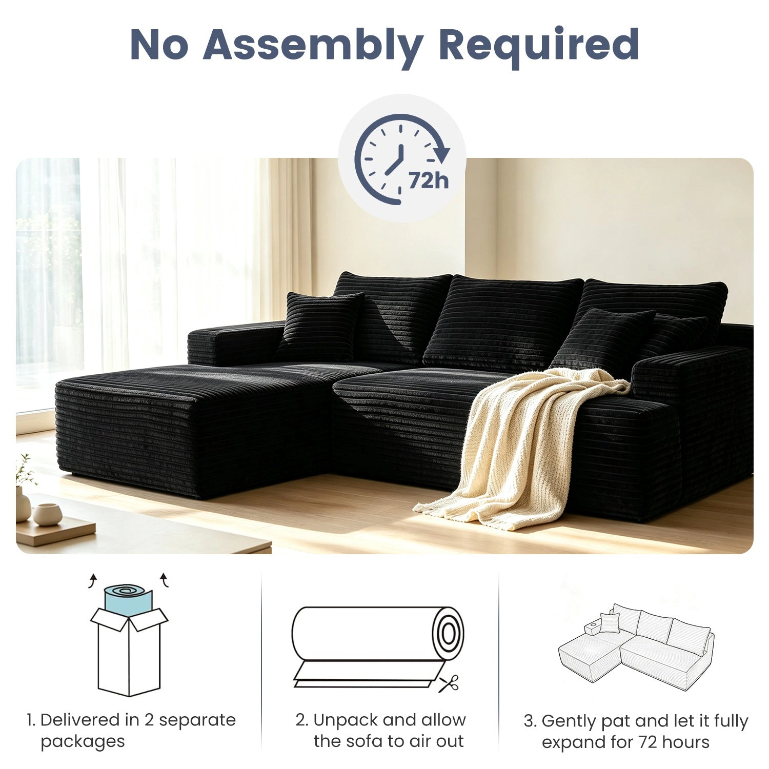 GBruno 3-Seat L-Shaped Sectional Sofa With Chaise