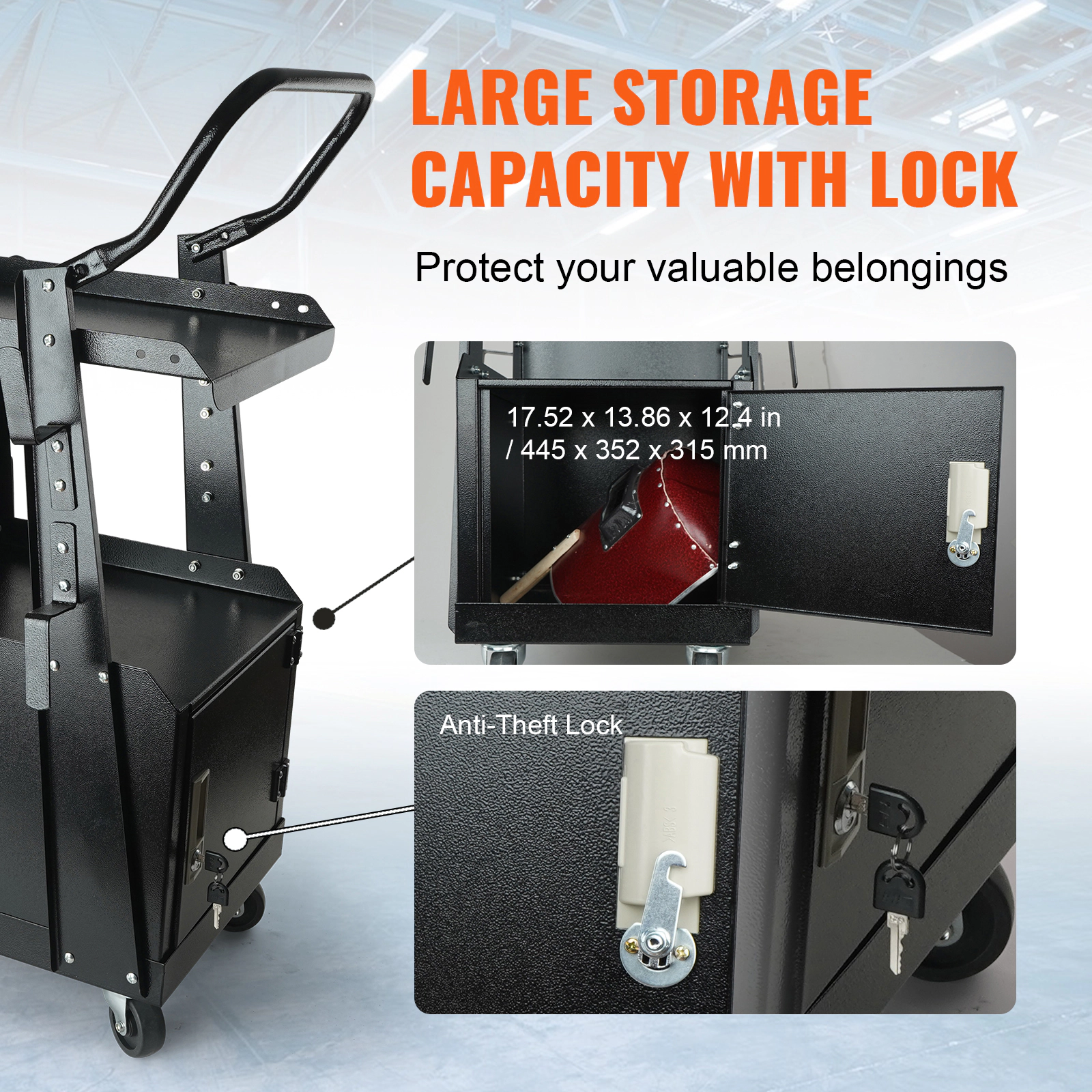 HONGGE 2-Tier Welding Cart with Lockable Cabinet, 265 lbs Capacity, Gas Cylinder Storage for MIG TIG Welders