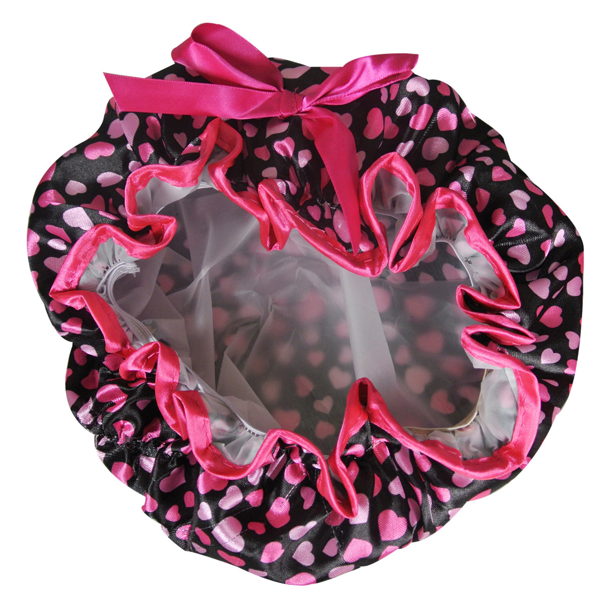 Wrapables Women's Stylish Satin Shower Cap, Hearts & Pink Bow