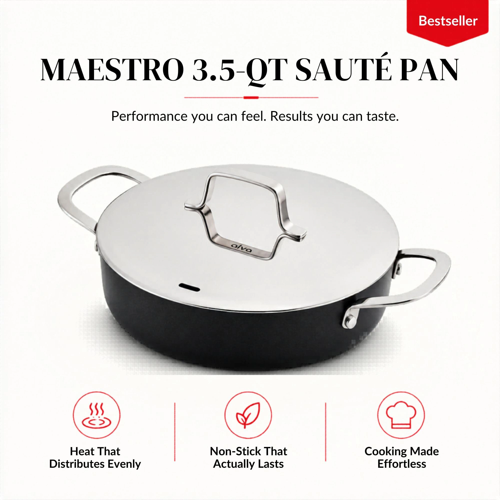 Alva Maestro 3.5 Qt Nonstick Ceramic-Coated Forged Aluminum Saute Pan with Lid