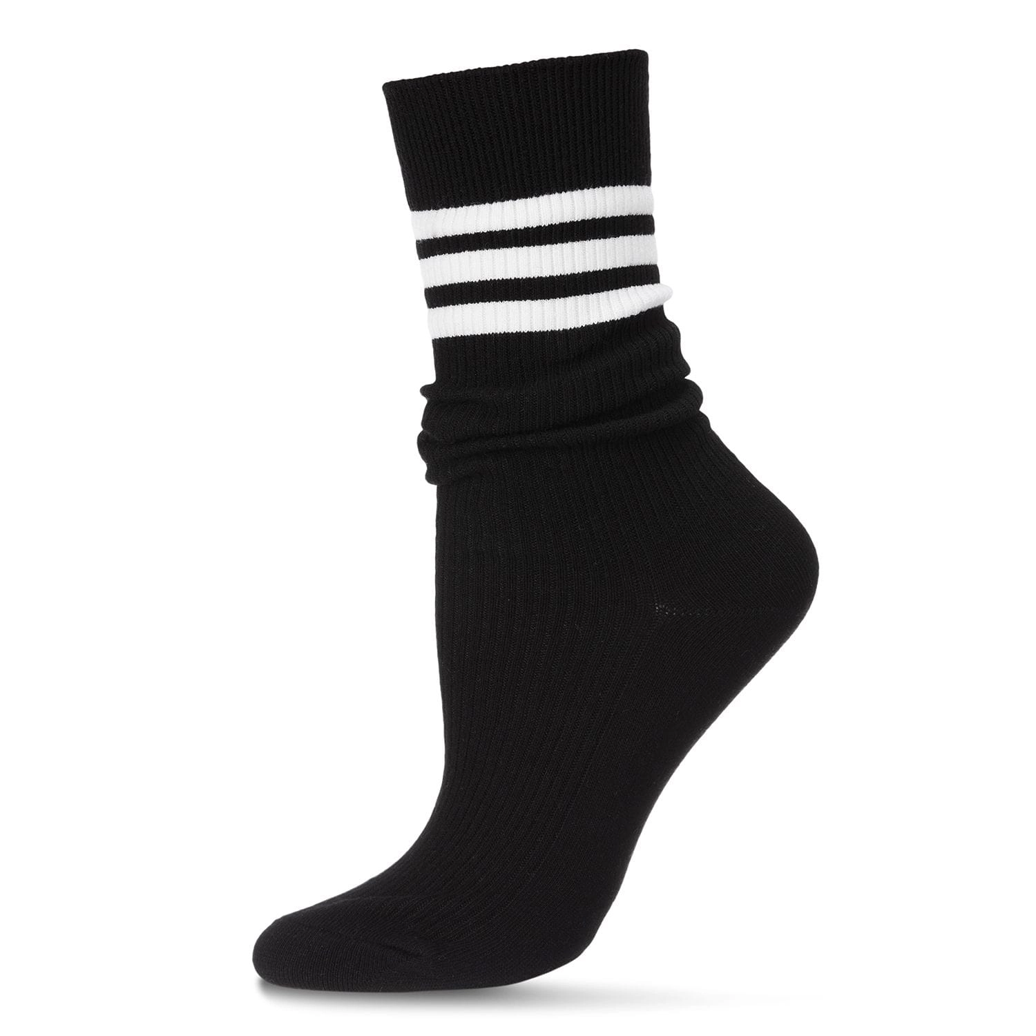 MeMoi Women's Tri-Ring Cotton Blend Slouch Ribbed Crew Socks