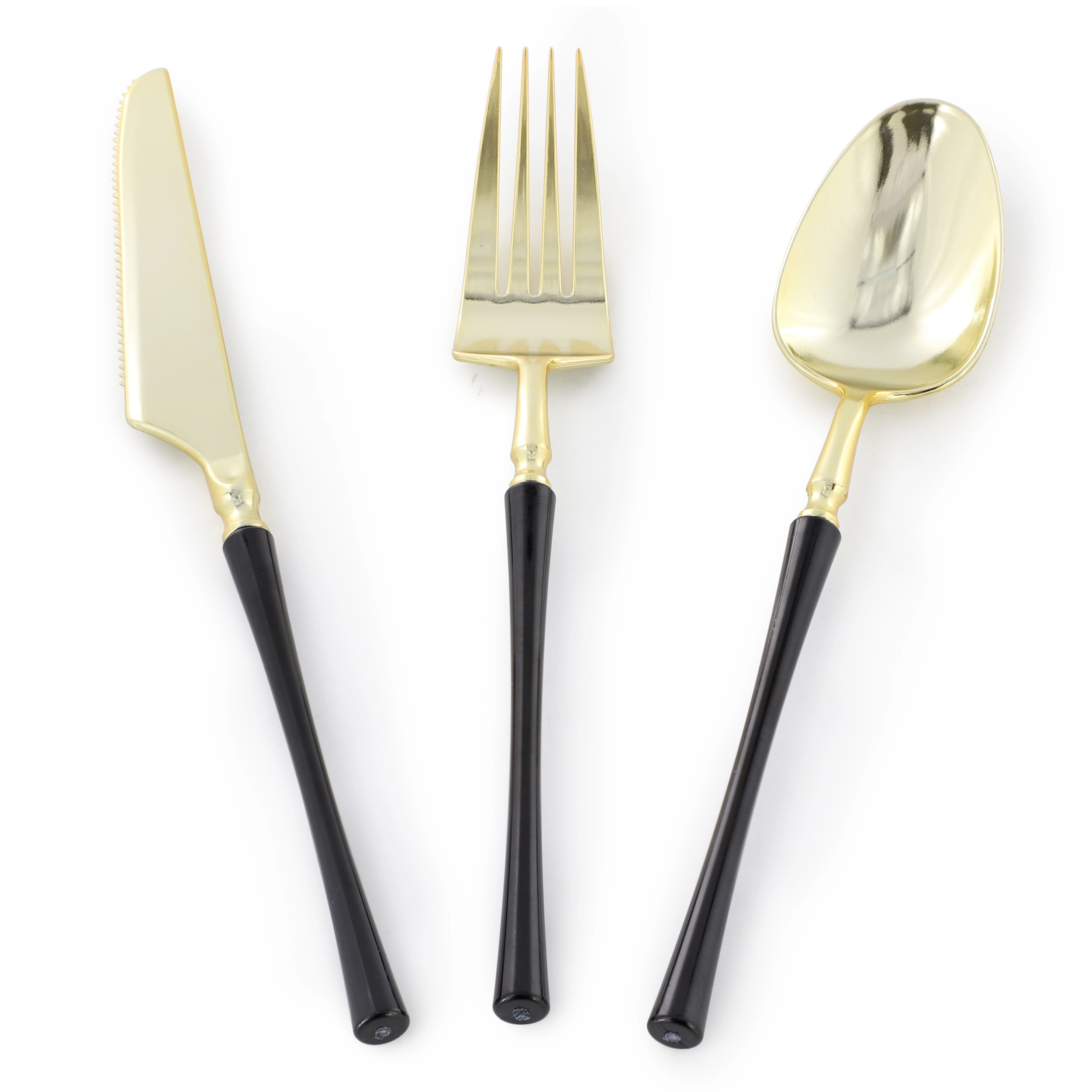 Elama 150 Piece Disposable Plastic Dinnerware Party Set for 25 Guests in Black with Gold Trim