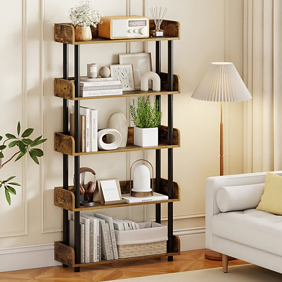 LJG 5-Tier Open Bookcase with Industrial Storage Unit