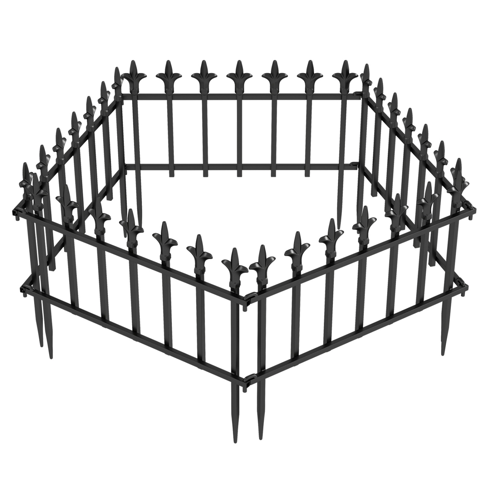 SUGIFT No-Dig Decorative Metal Garden Fence Panels 22 x 17 in Landscape Border 5-Pack/10-Pack Black