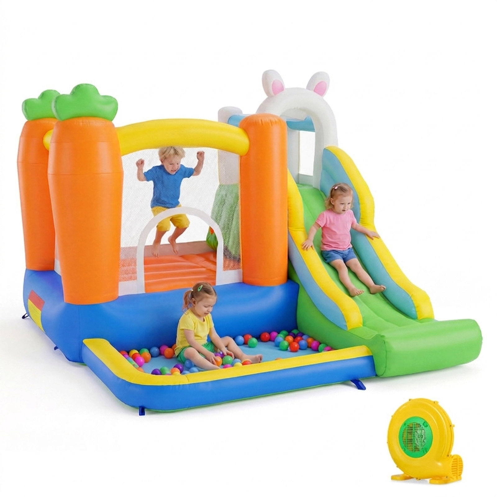 SUGIFT Climbing Wall Ball Pit Slide and 480W Blower for Ages 3-12 Kids Bounce House