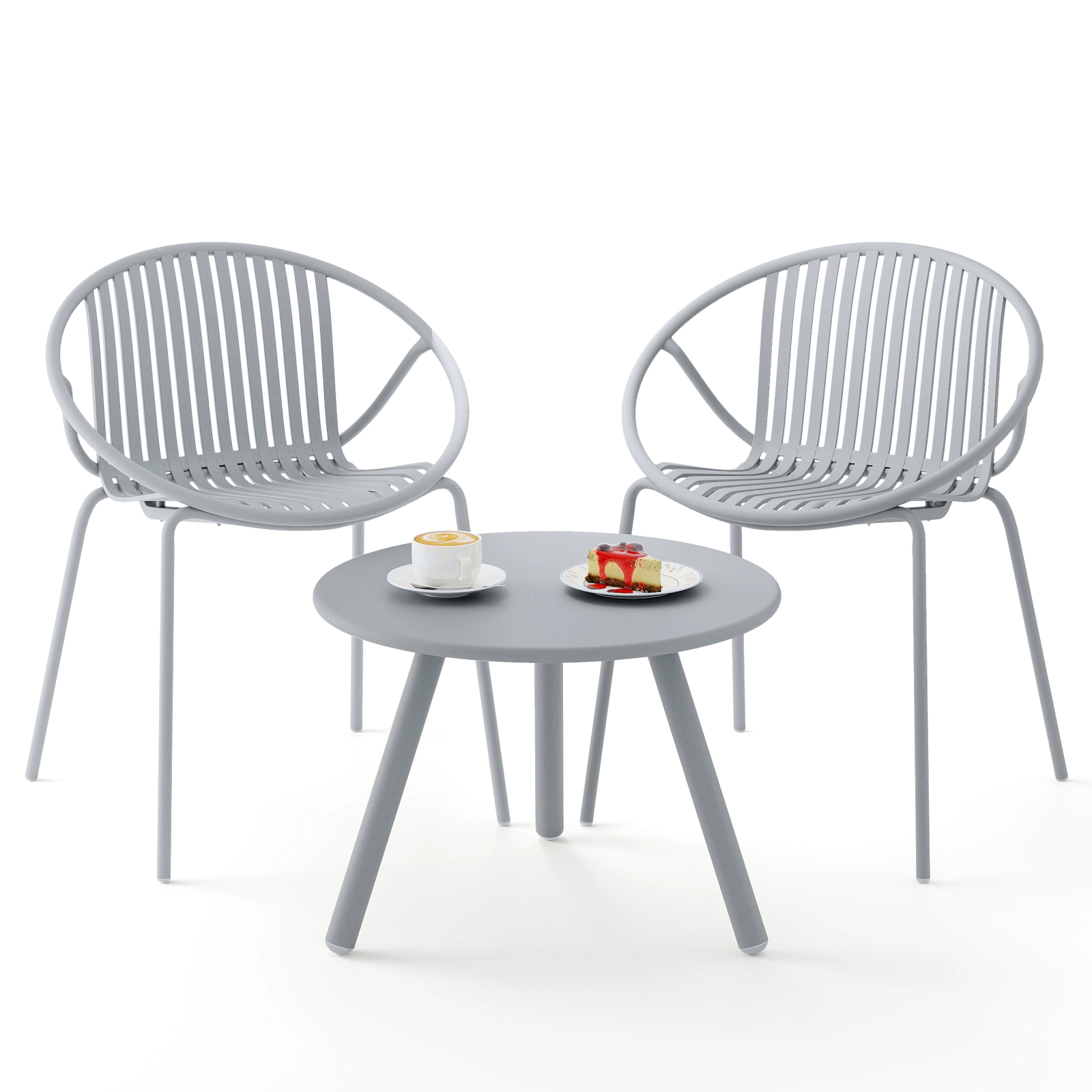LJG All Weather PP Patio Conversation Set with Round Coffee Table and 2 Chairs