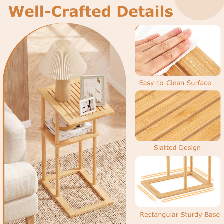 Hivvago Side Table Set of 2 with Storage Shelves and Bamboo Construction