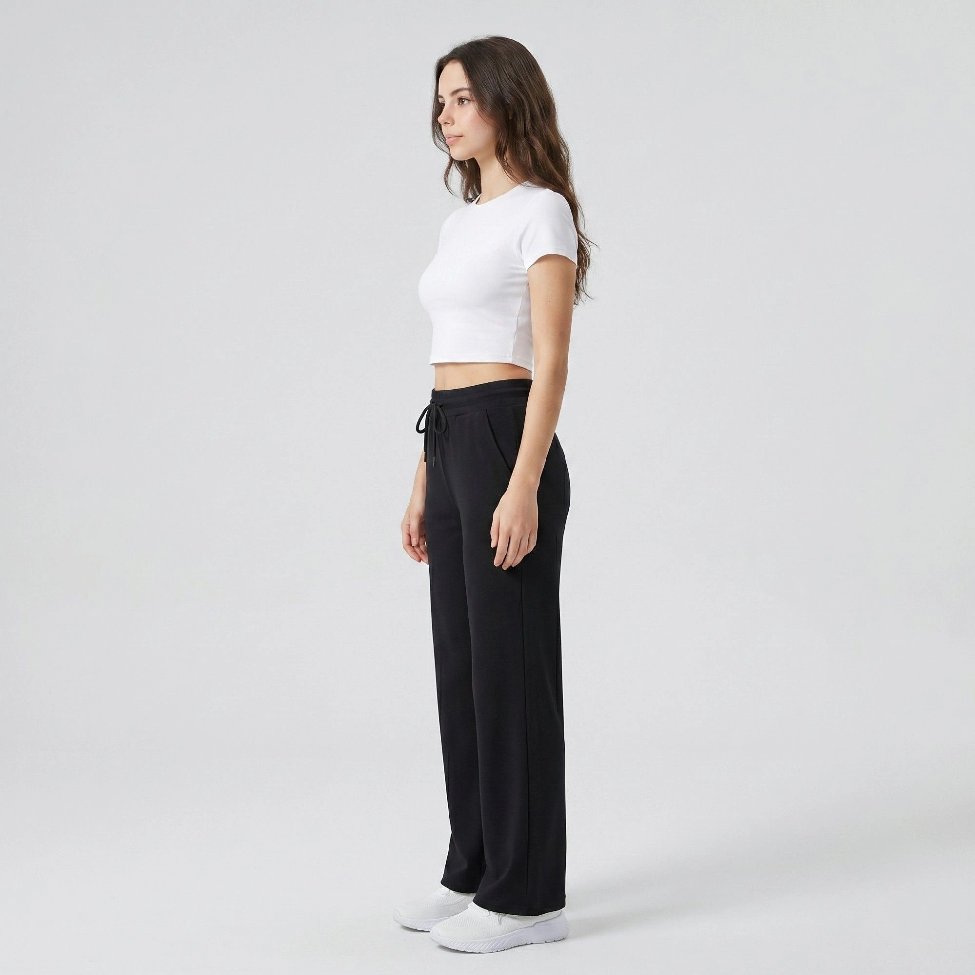 Anna-Kaci Women's High-Waist Drawstring Wide-Leg Pants with Elastic Waistband Soft Knit and Relaxed Straight Fit
