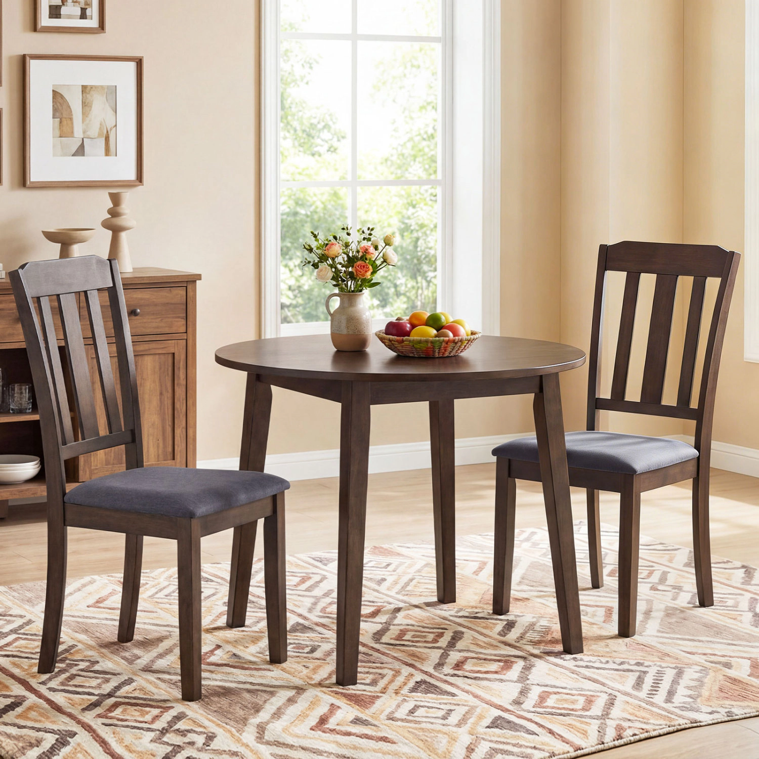 LJG Set of 2 Rubber Wood Dining Room Chairs with Comfortable Backrest