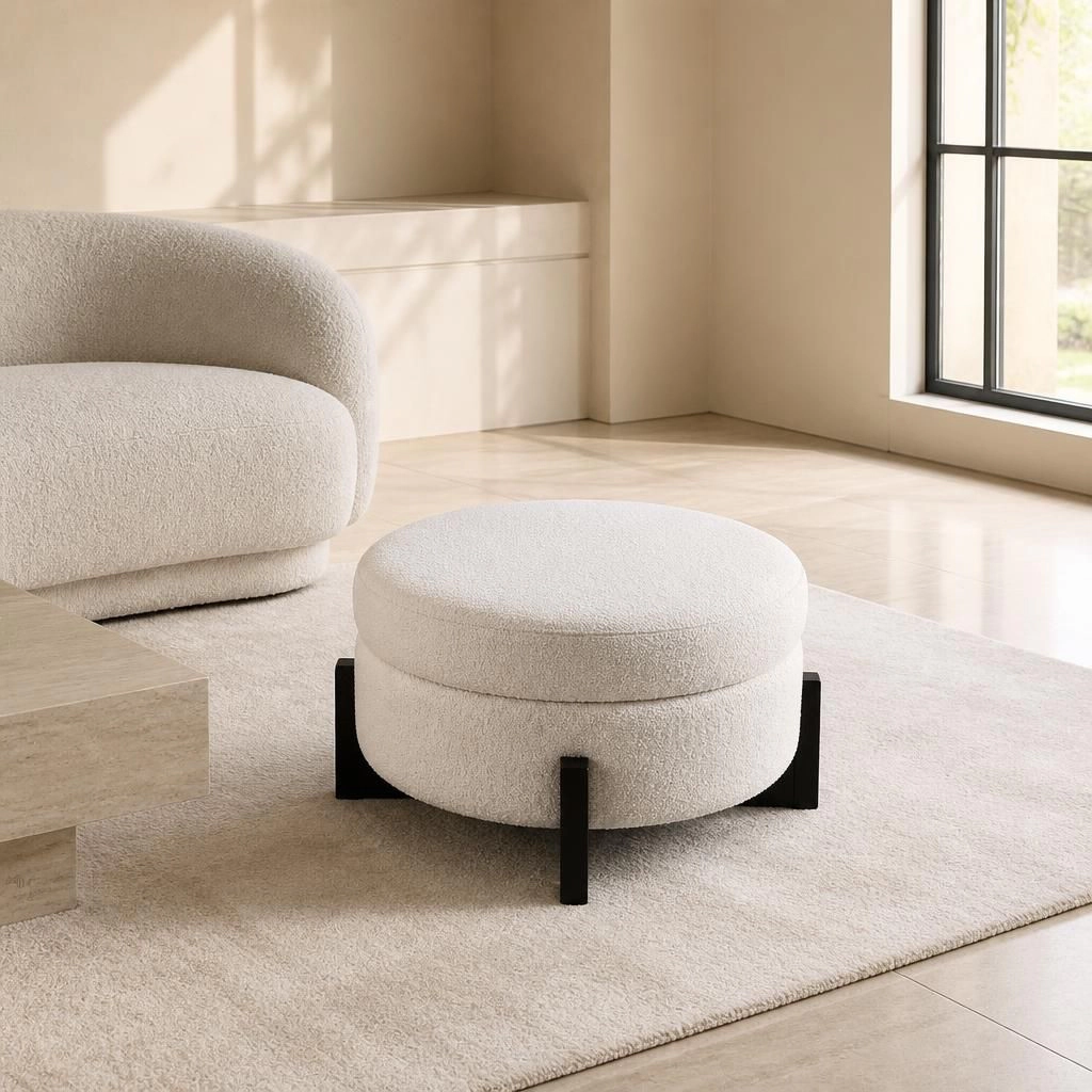 GOODSILO Round Oversized Sherpa Upholstered Foot Rest Ottoman