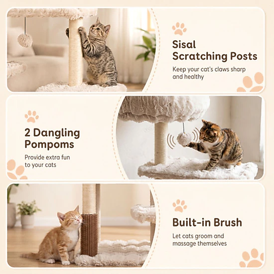 SUGIFT Tall Beige Cat Tree with 2-Door Condo and Padded Top Perch 34-in ...