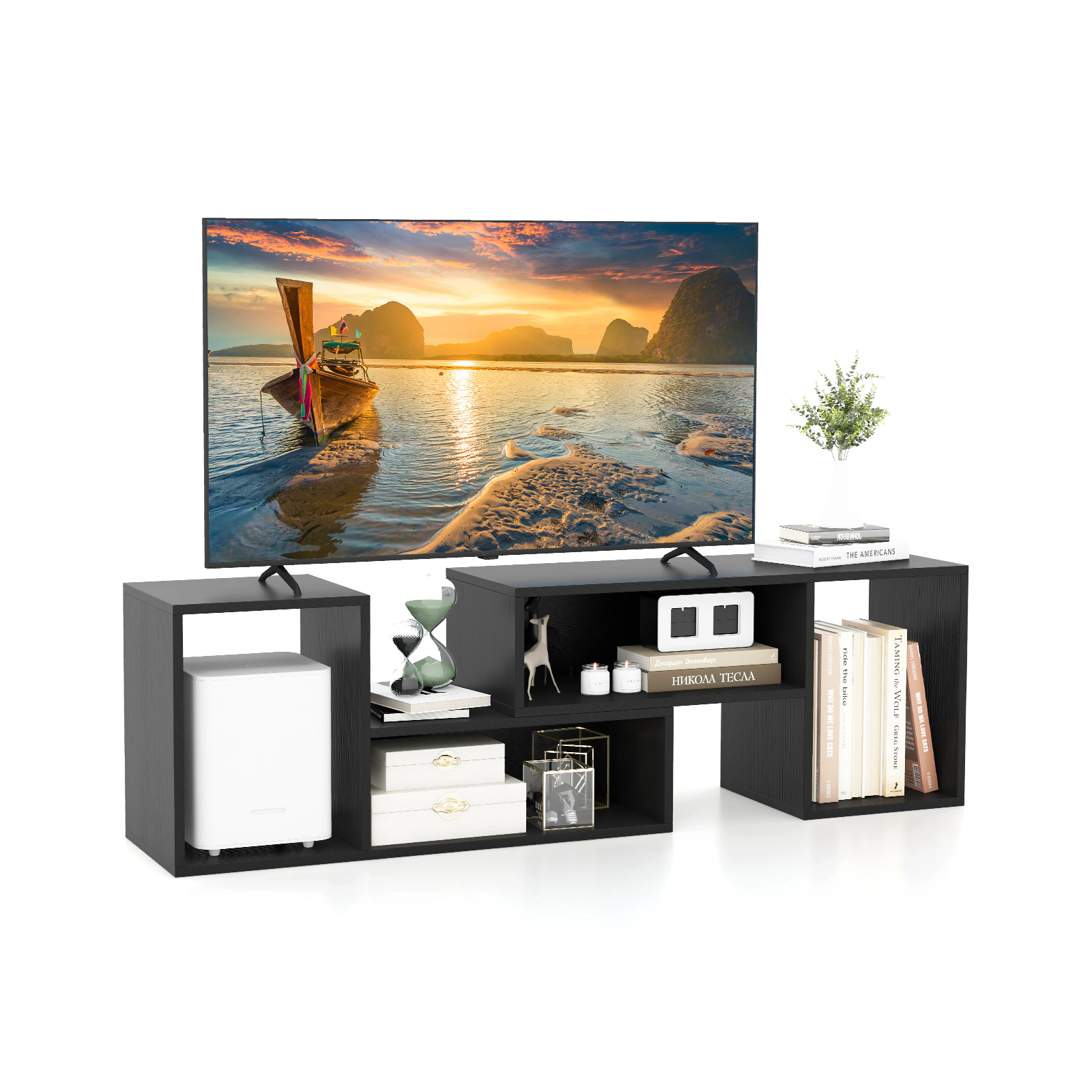 Glintex 2-Piece Expandable TV Stand with Cubes for TVs up to 55 Inches