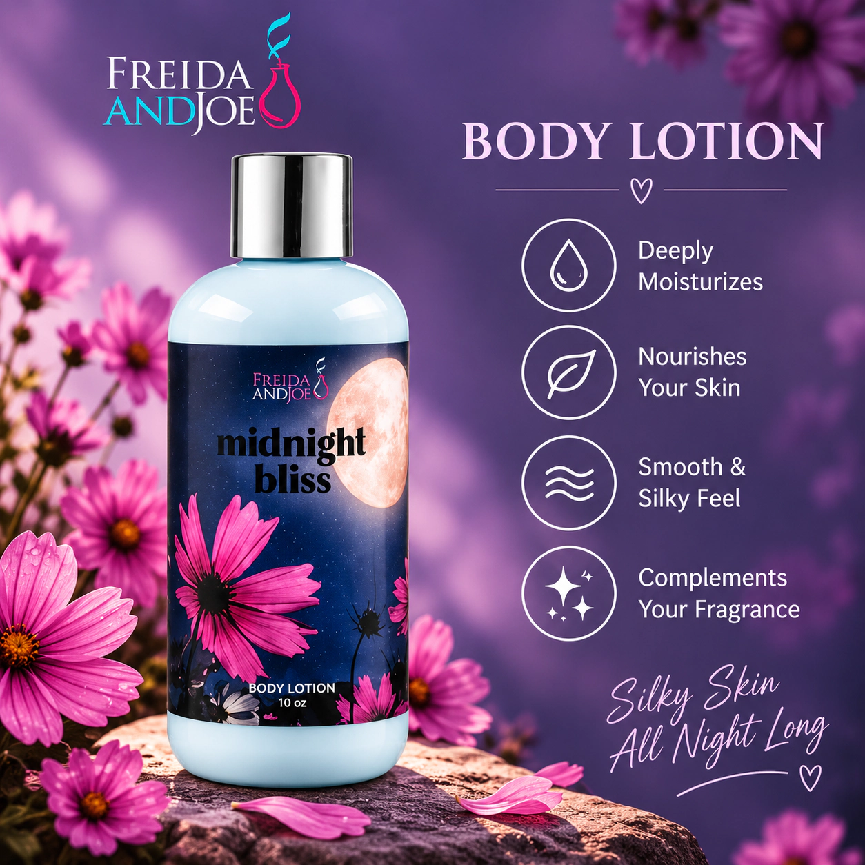 Freida and Joe  Women Midnight Bliss 10oz  Body Lotion 8oz Body Mist Spray Set Valentine's Gift