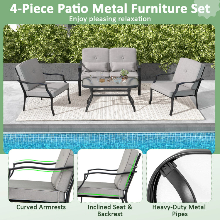 Hivvago 4 Pieces Outdoor Conversation Set With Seat Back Cushions And Waist Pillows