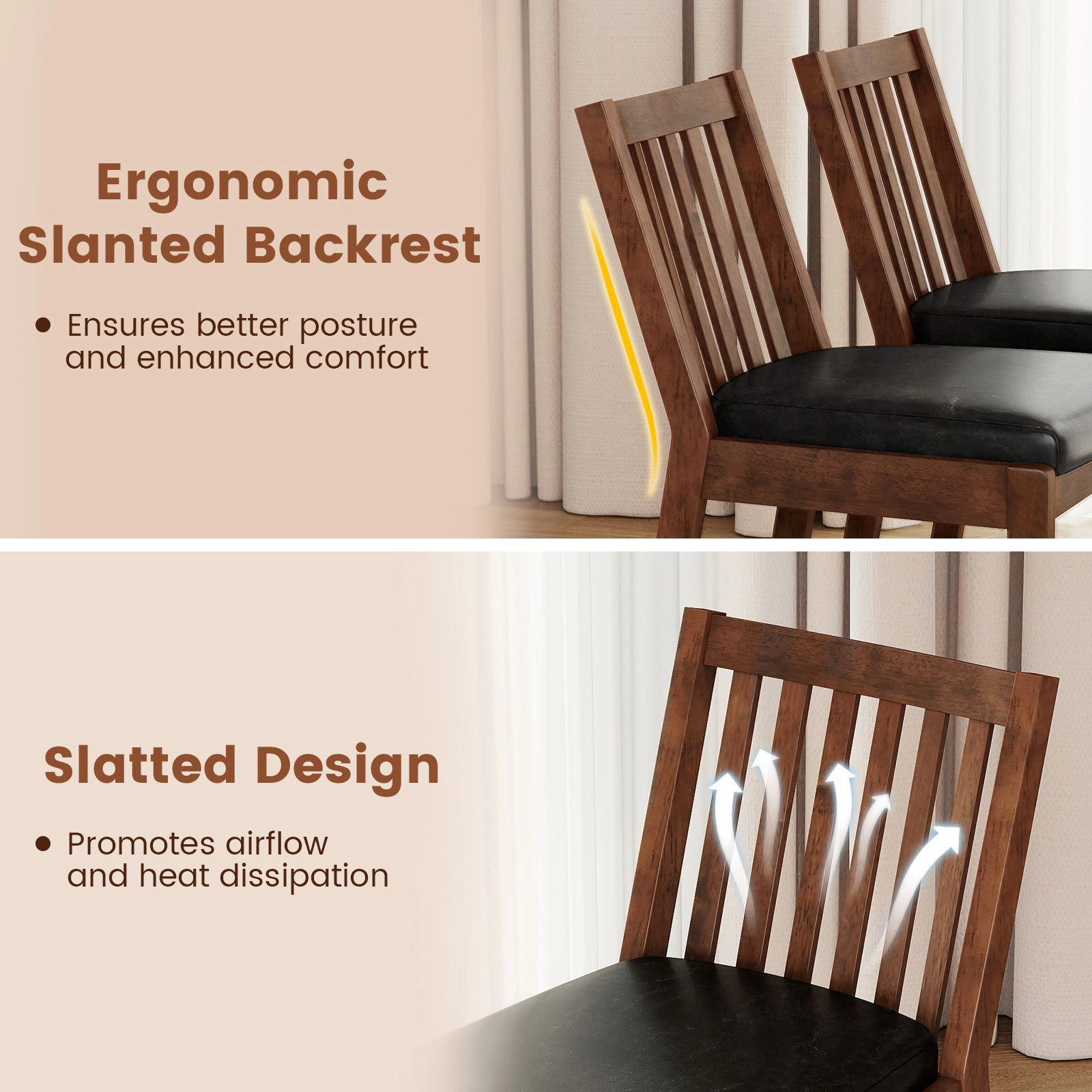 SlickBlue Wooden Kitchen Chairs with Padded Seat for Dining Room