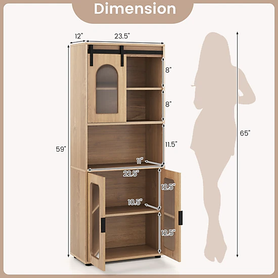 Glintex Farmhouse Bathroom Cabinet with Sliding Barn Door and Translucent Panel