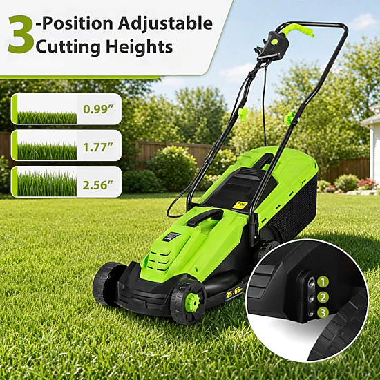 LJG 13-Inch 12-Amp Corded Electric Lawn Mower with 3-Position