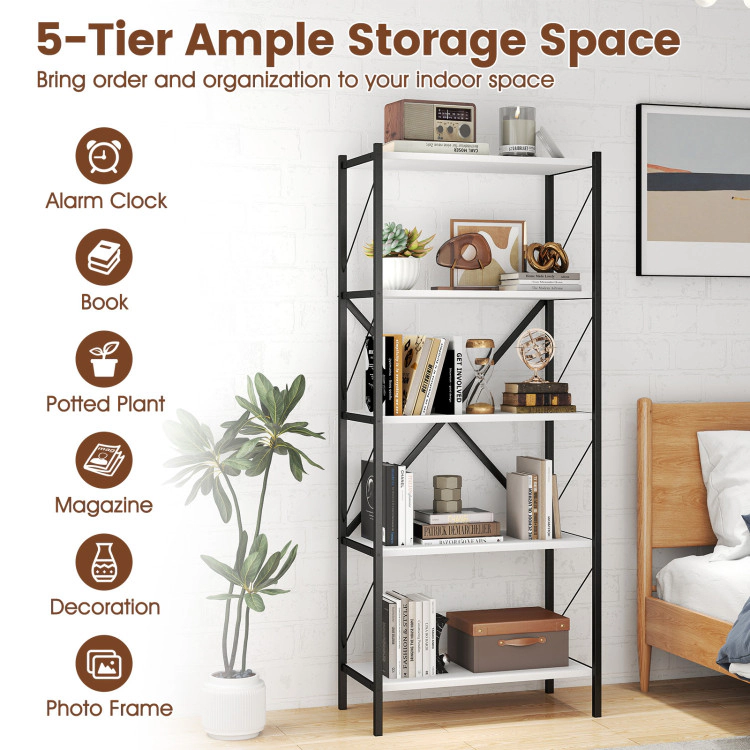 Hivvago 5-Tier Tall Bookshelf With Heavy-Duty Metal Frame Modern Storage