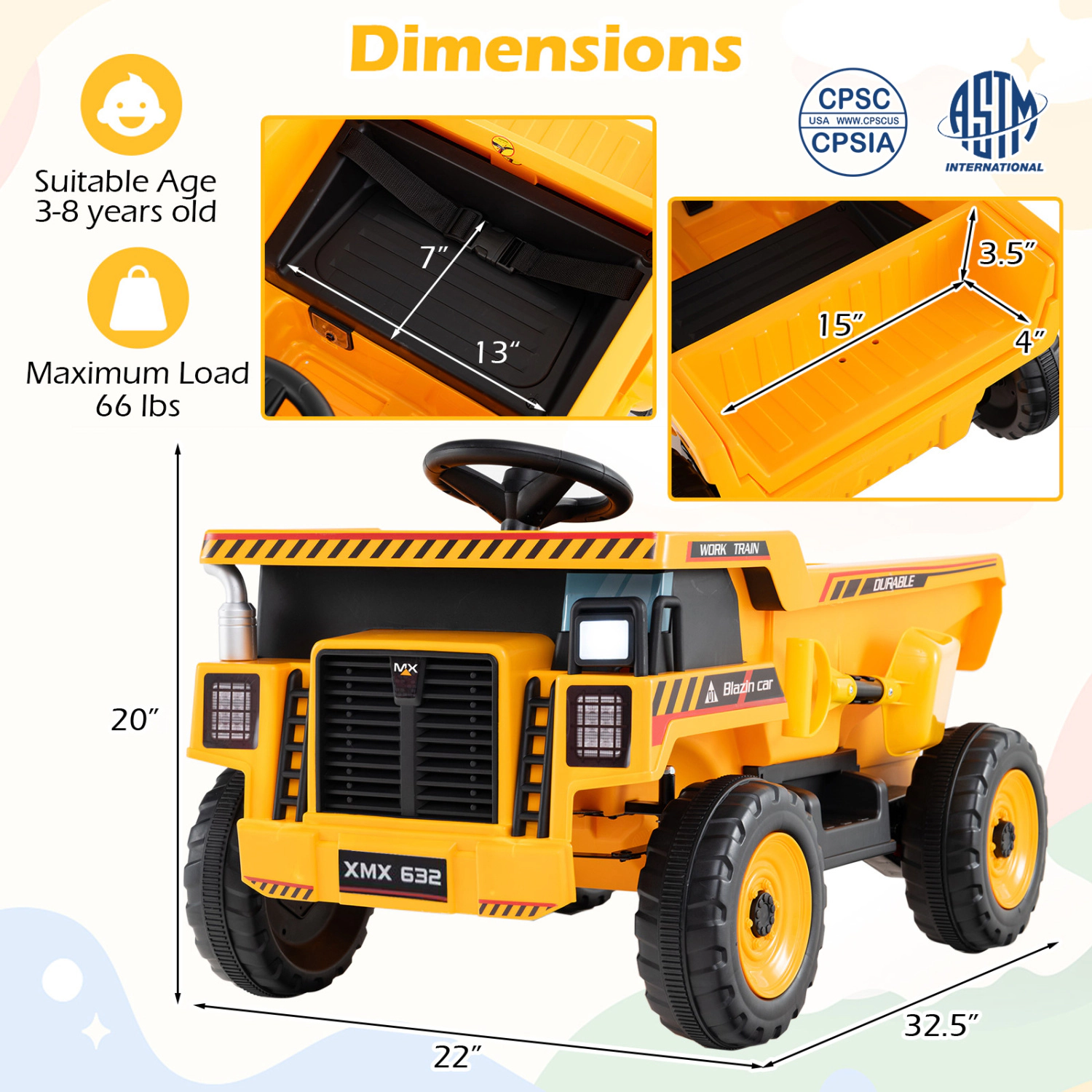 LJG Kids 24V Construction Electric Vehicle with Dump Bed and Remote Control for Aged 3-8