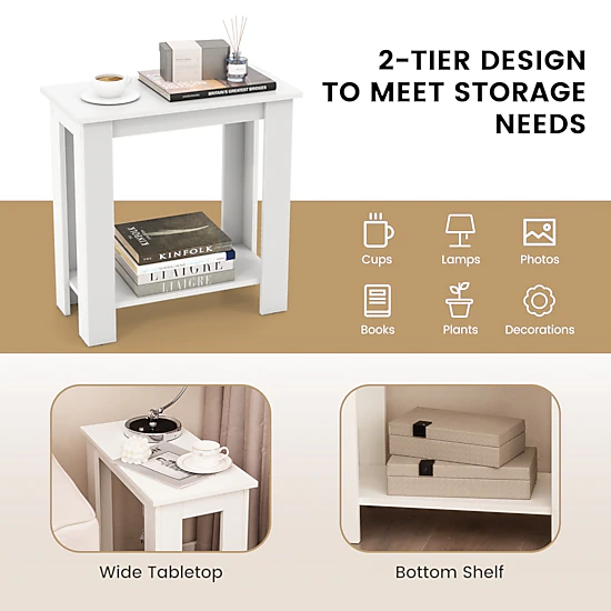 Glintex Compact 2-Tier End Table with Open Bottom Shelf and 110-Lb Top