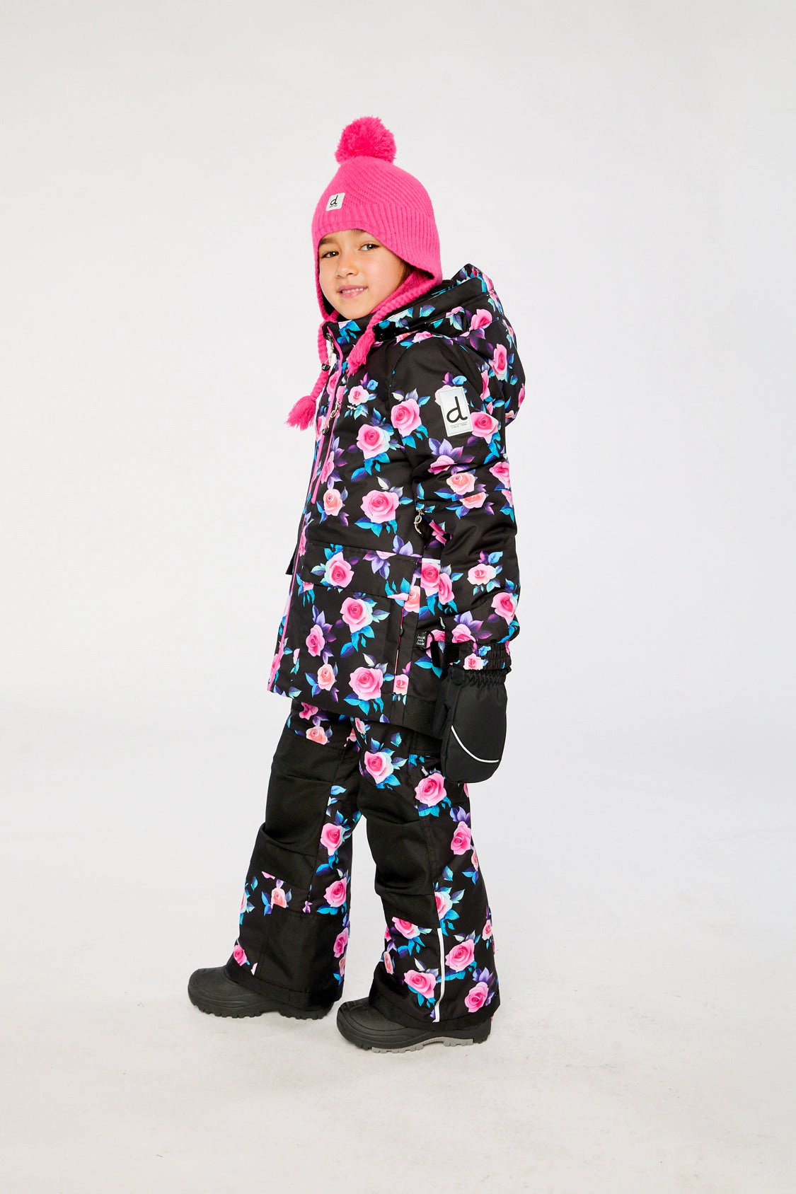 Deux par Girls Rose Print Two Piece Play Snowsuit with Hooded Jacket and Snow Pants