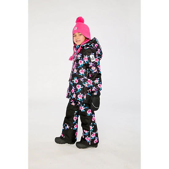 Deux par Deux Girls Rose Print Two Piece Play Snowsuit with Hooded Jacket and Snow Pants