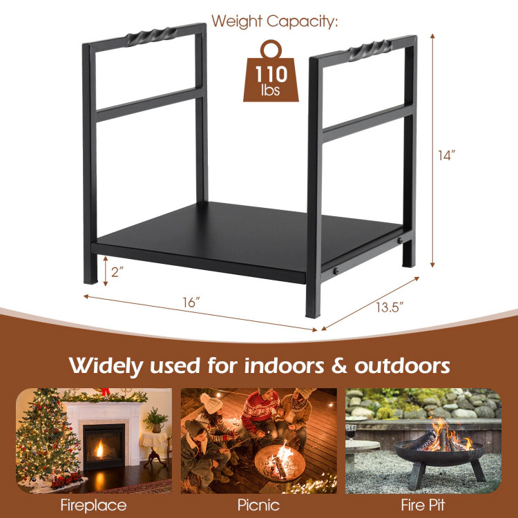 SUGIFT 16-in Twisted Handles Raised Feet Powder Coated Steel Firewood Log Rack 16-in x 13.5-in x 14-in 110-lb Black