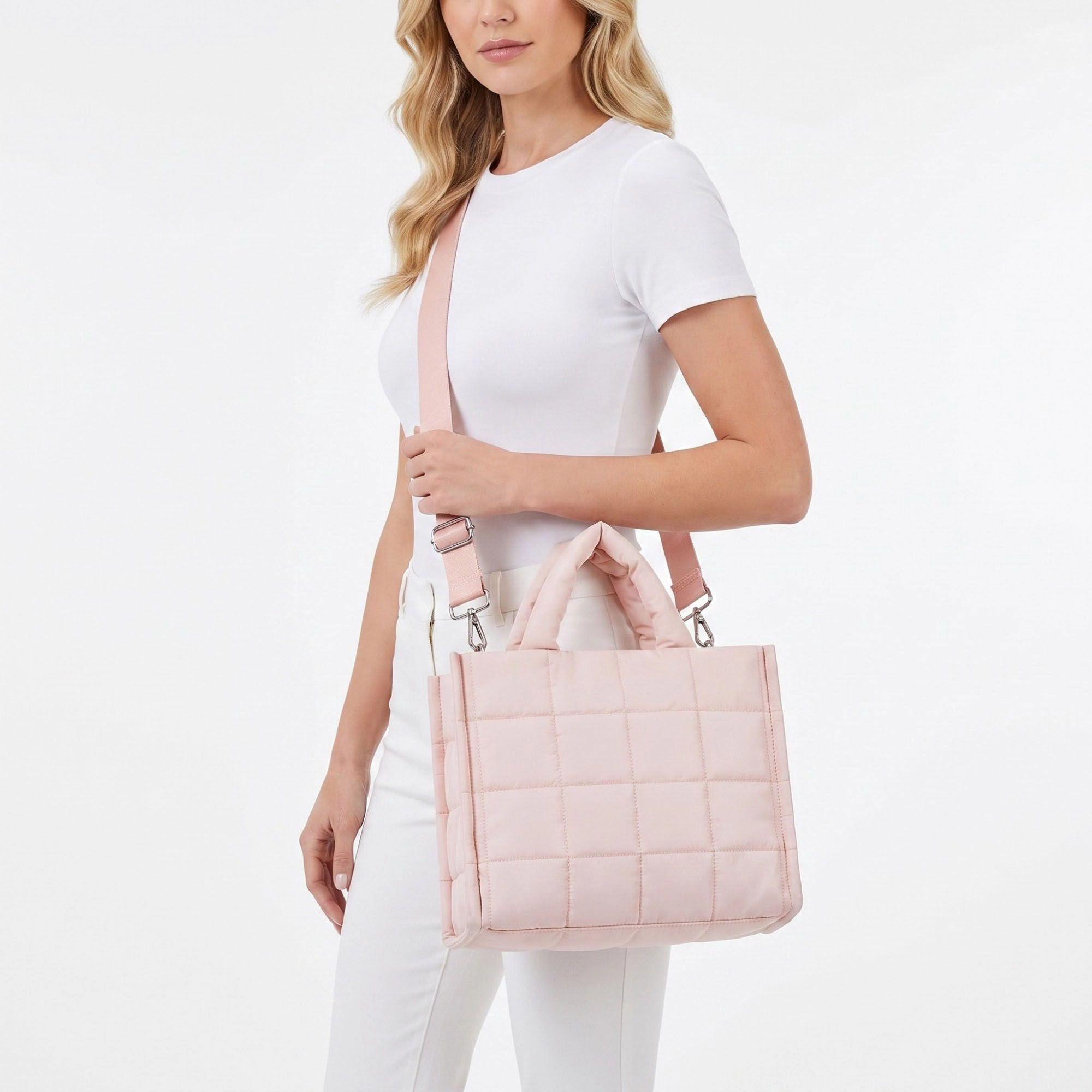 Alilang Women's Quilted Puffer Tote Bag with Top Handles and Adjustable Crossbody Strap 11x10x5.5in