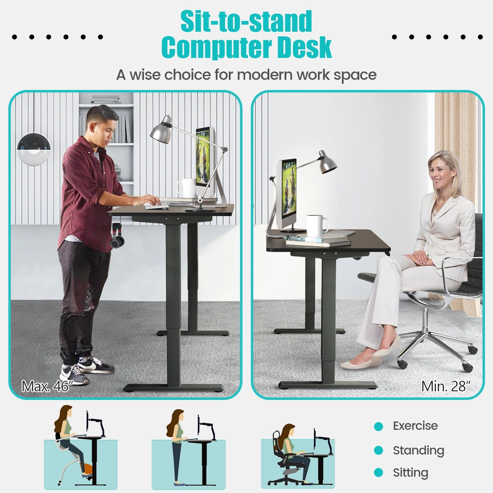 SlickBlue 47" Adjustable Standing Desk with Spacious Worktop and Frame