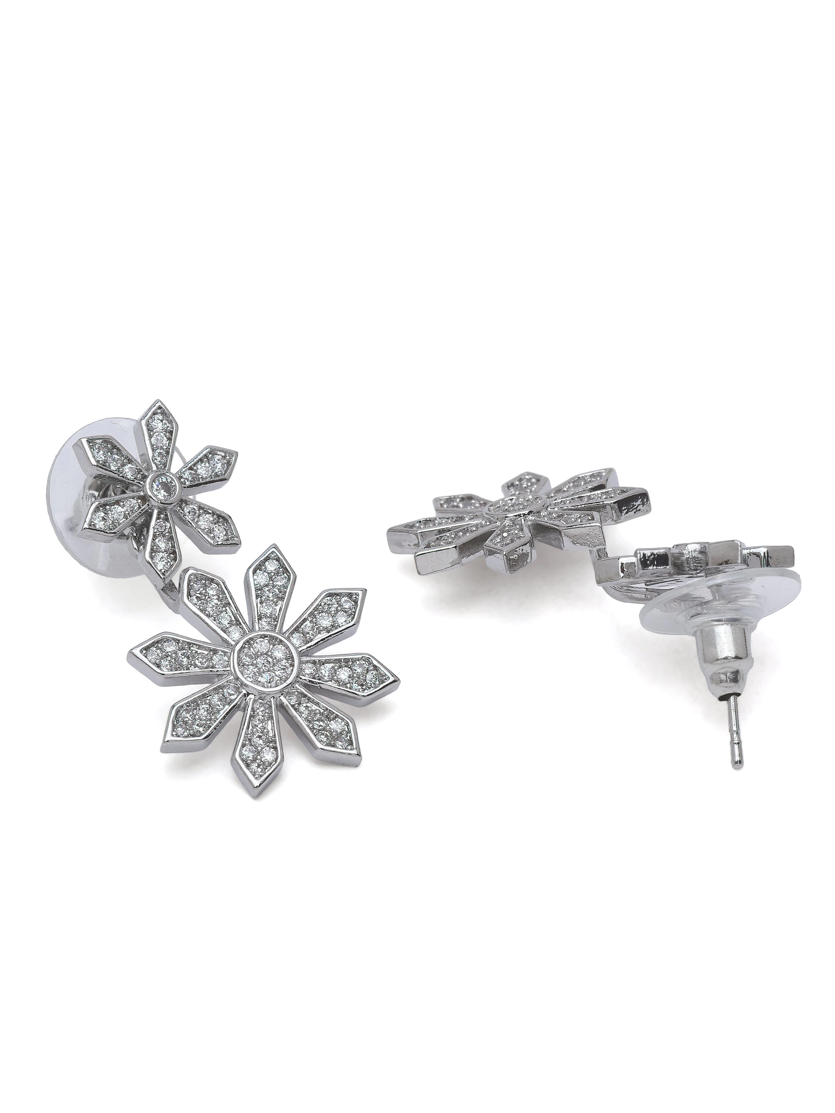 AGP PARIS Womens Double Daisy Crystal Drop Earrings